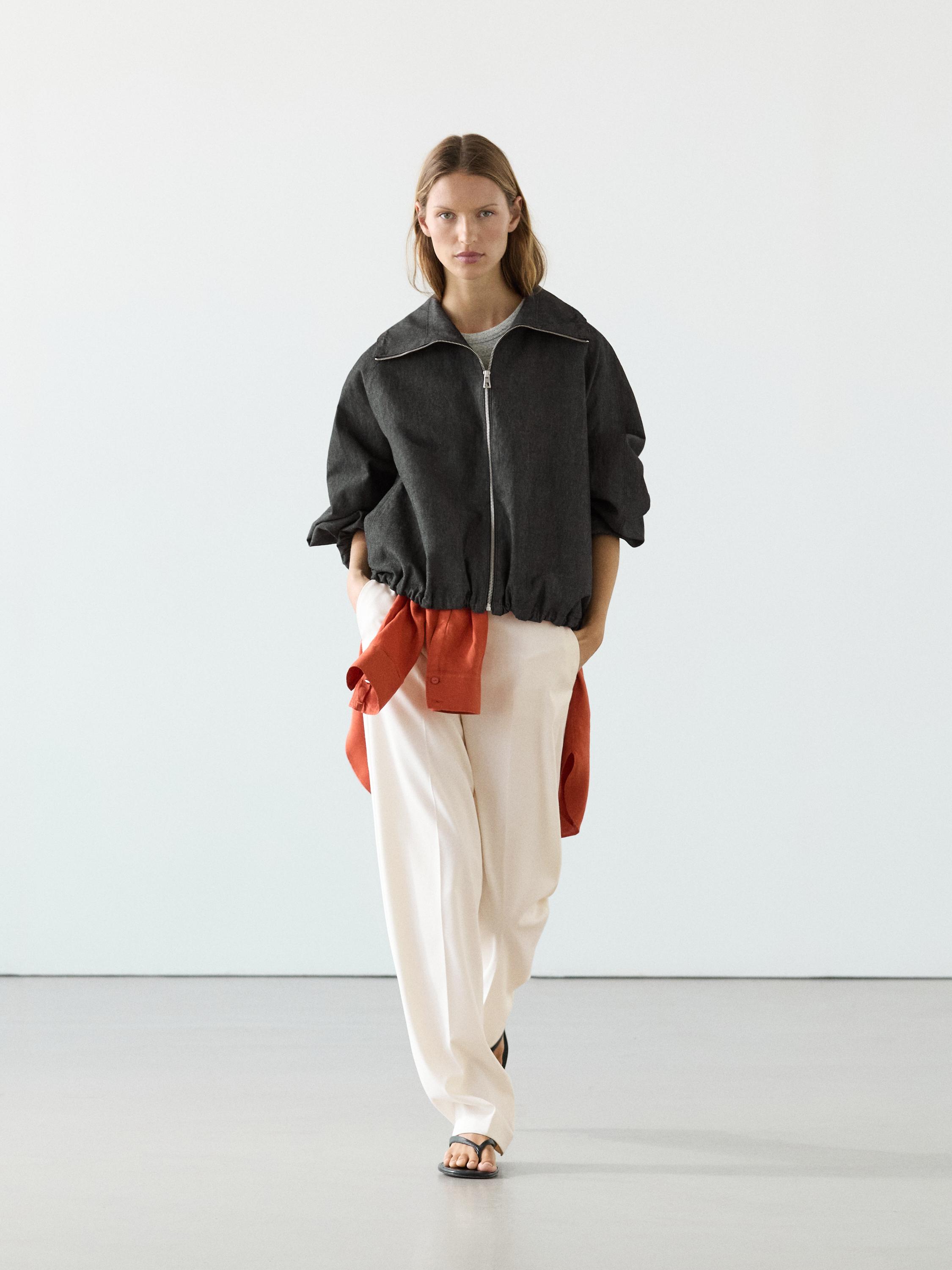 Linen blend bomber jacket